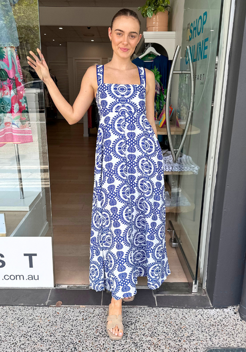 TIARN MAXI DRESS - BLUE AND WHITE