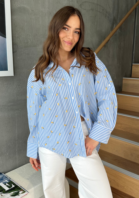 KIMMY BUTTON THROUGH SHIRT - BLUE STRIPE