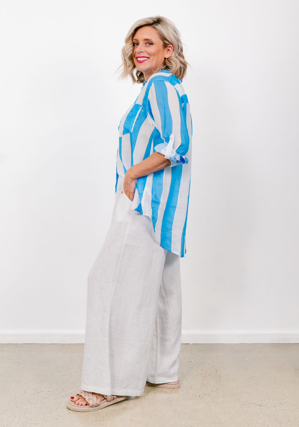 SHAE LINEN SHIRT - BLUE/WHITE STRIPE