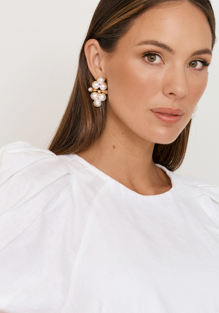 Load image into Gallery viewer, ADORNE FAUX PEARL SWING EARRINGS - GOLD