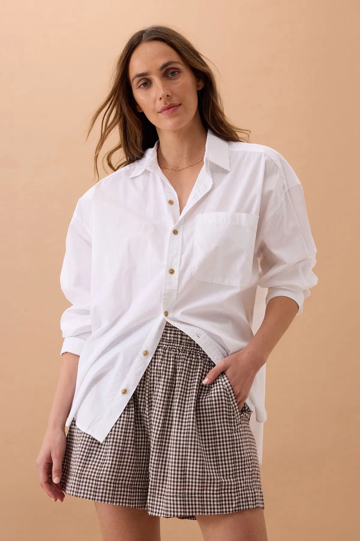 CERES LIFE MILA SHORTS - CHOC GINGHAM