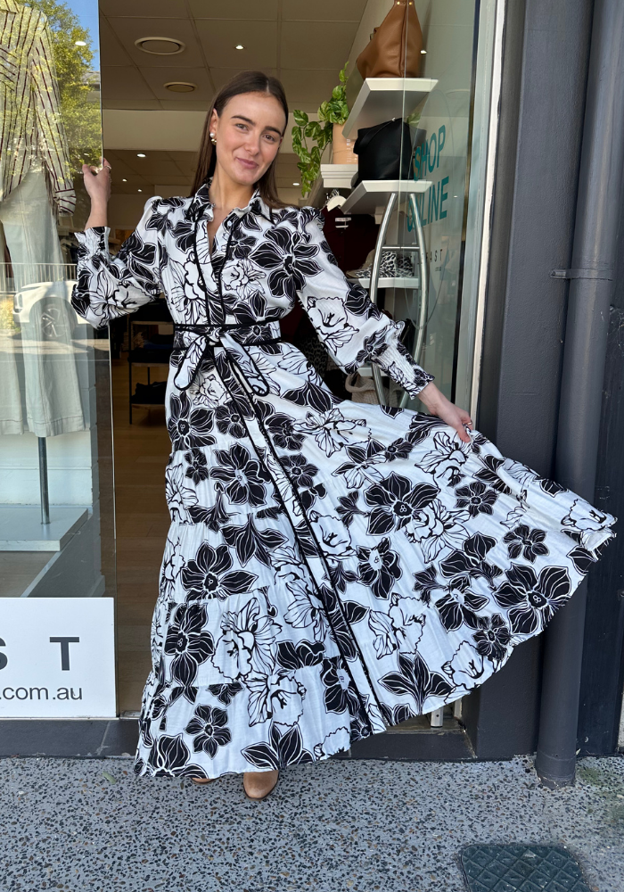 JULIE TIERED MAXI DRESS - BLACK PRINT