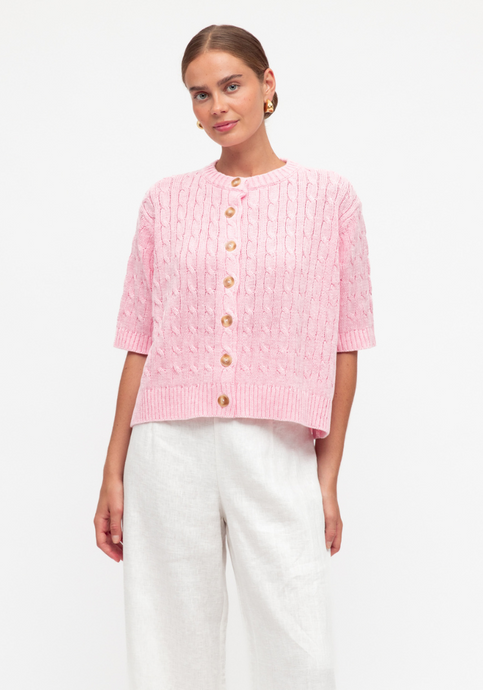 KAORI BUTTON THROUGH KNITTED SHORT SLEEVE - PINK