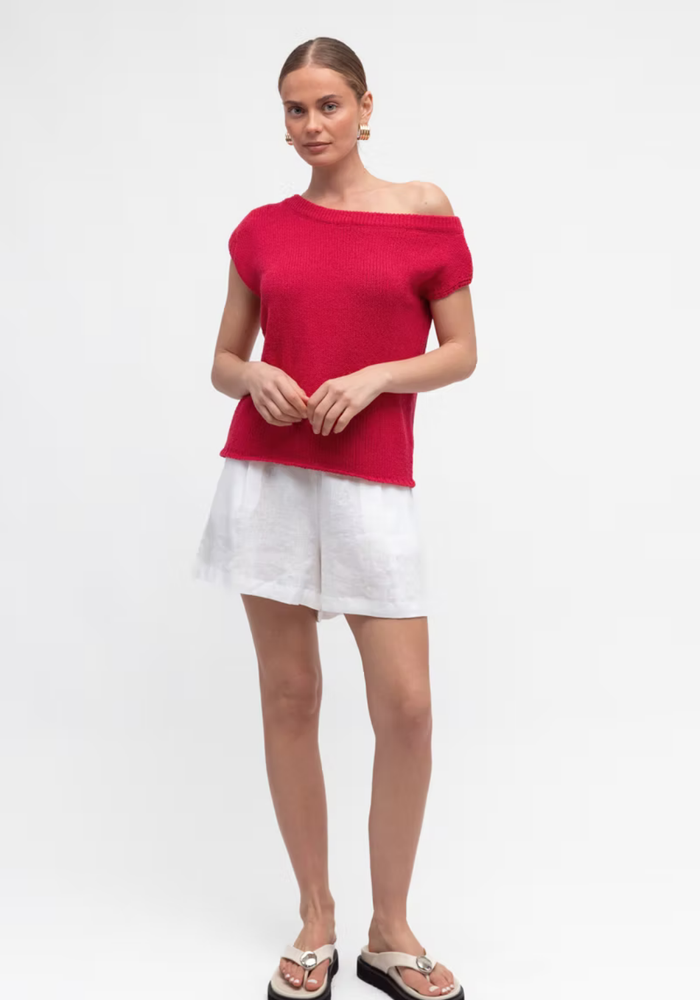Load image into Gallery viewer, MADISON OFF THE SHOULDER KNIT TOP - RED