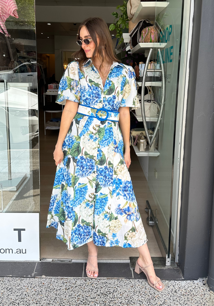 ESME MAXI DRESS - BLUE & GREEN FLORAL