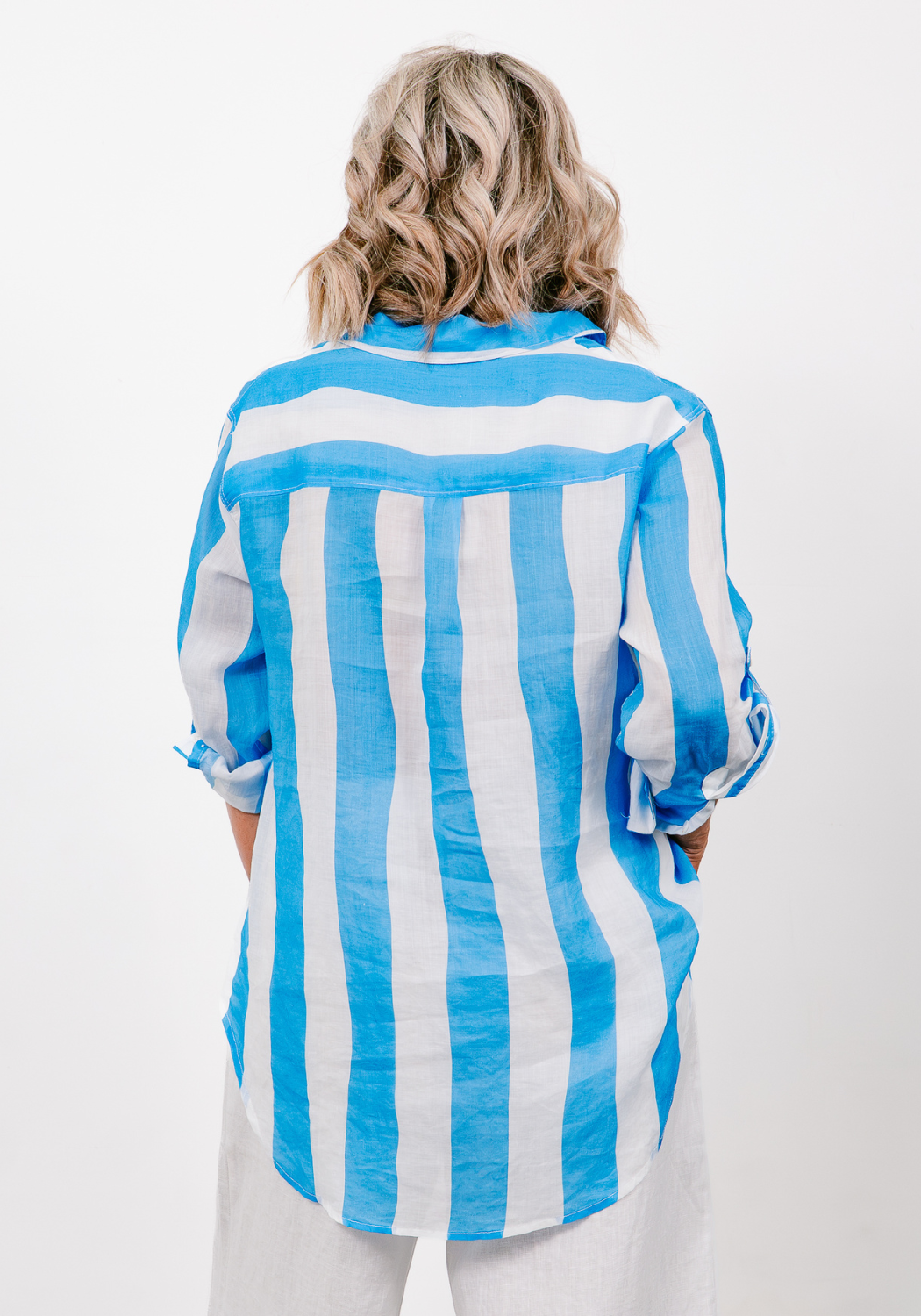 SHAE LINEN SHIRT - BLUE/WHITE STRIPE