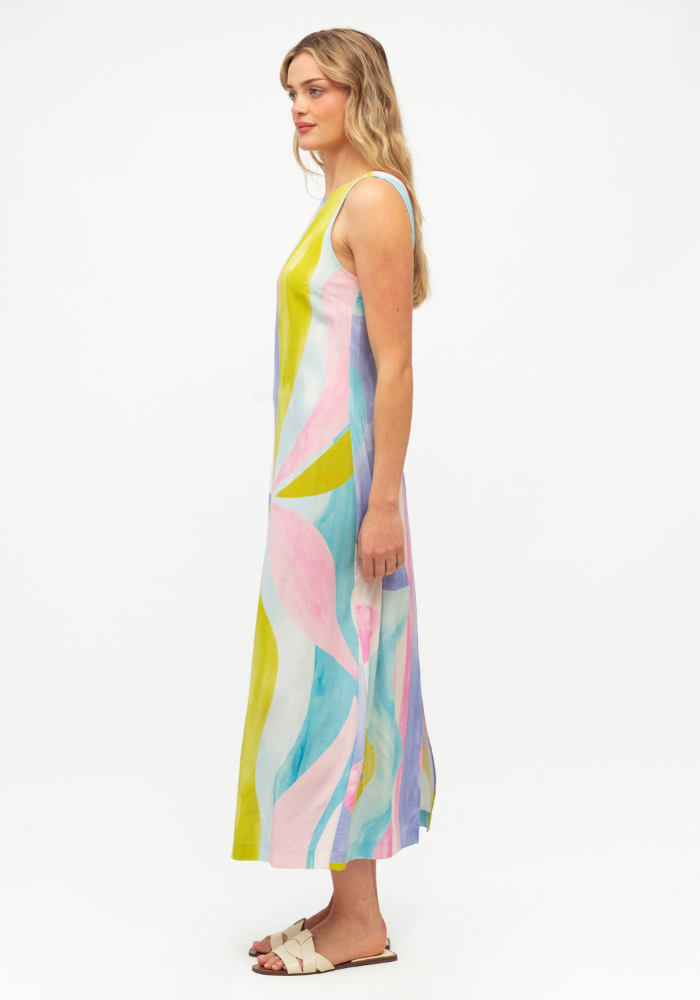SUNSET RIPPLE MIDI DRESS - MULTI PRINT