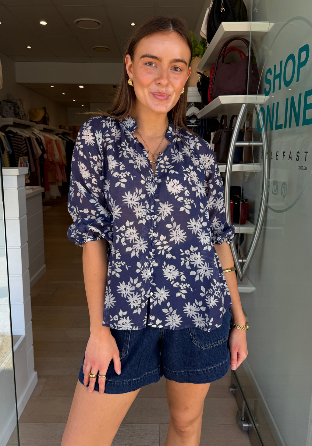 LOTTIE BLOUSE - NAVY PRINT