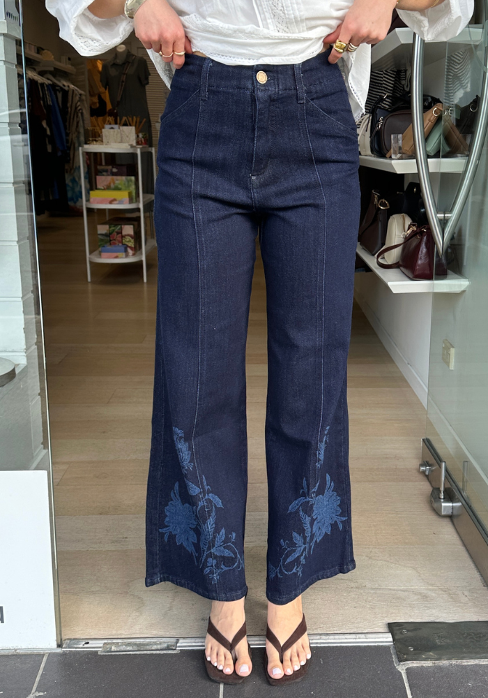 ADORNE BRODY WIDE LEG LASER PRINT PANT - DARK DENIM