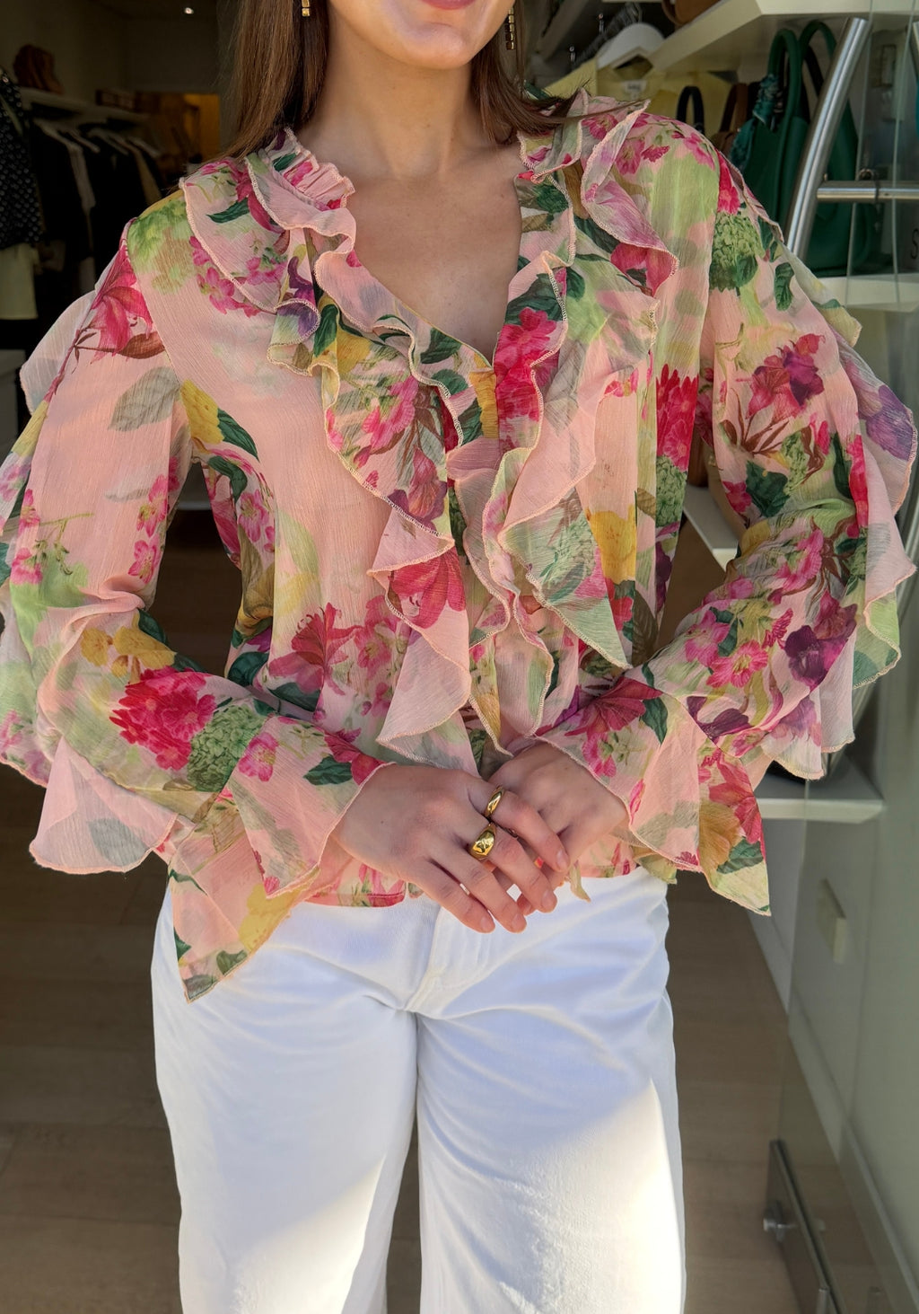 GREER FRILL BLOUSE - SPRING FLORAL