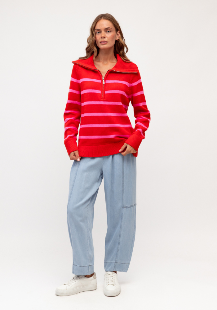 ELOISE COLLARED KNIT - RED/ PINK