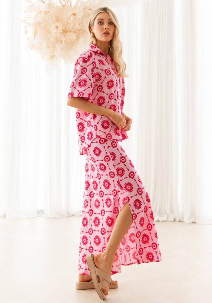 Load image into Gallery viewer, NOAMI MAXI SKIRT - PINK &amp; RED PRINT