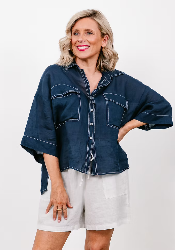HARPER LINEN SHIRT - NAVY