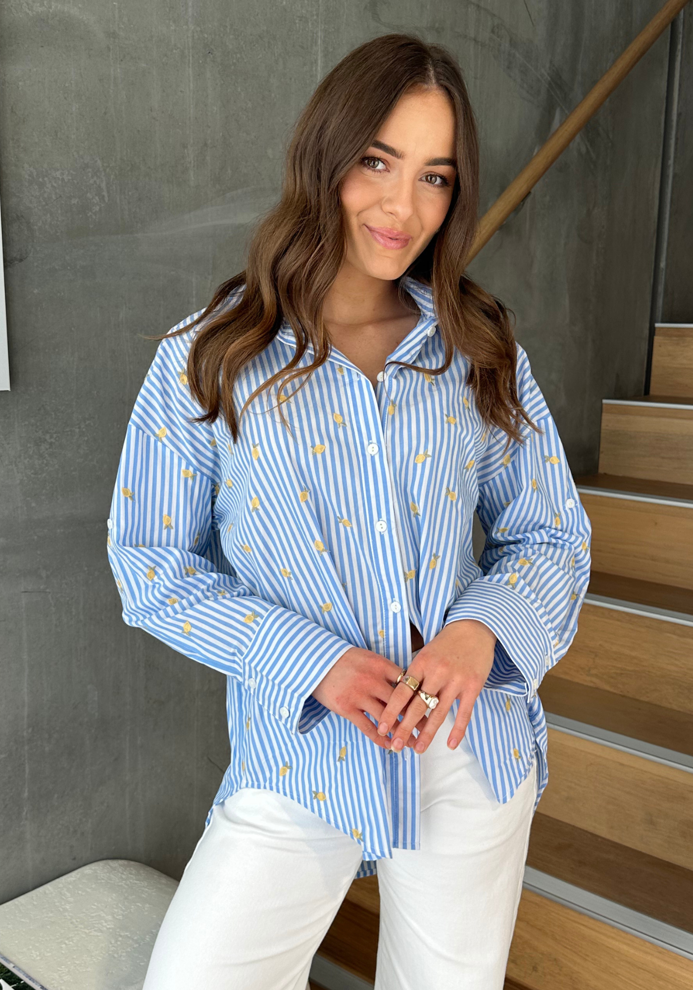 KIMMY BUTTON THROUGH SHIRT - BLUE STRIPE