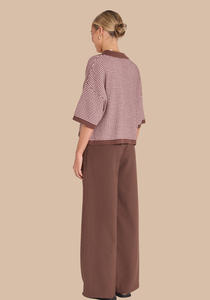 Load image into Gallery viewer, FEATHER + NOISE HUNTER TOP - CHOCOLATE PINK STRIPE