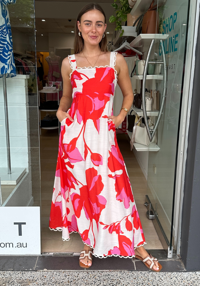 ELARA MAXI DRESS - RED/PINK PRINT