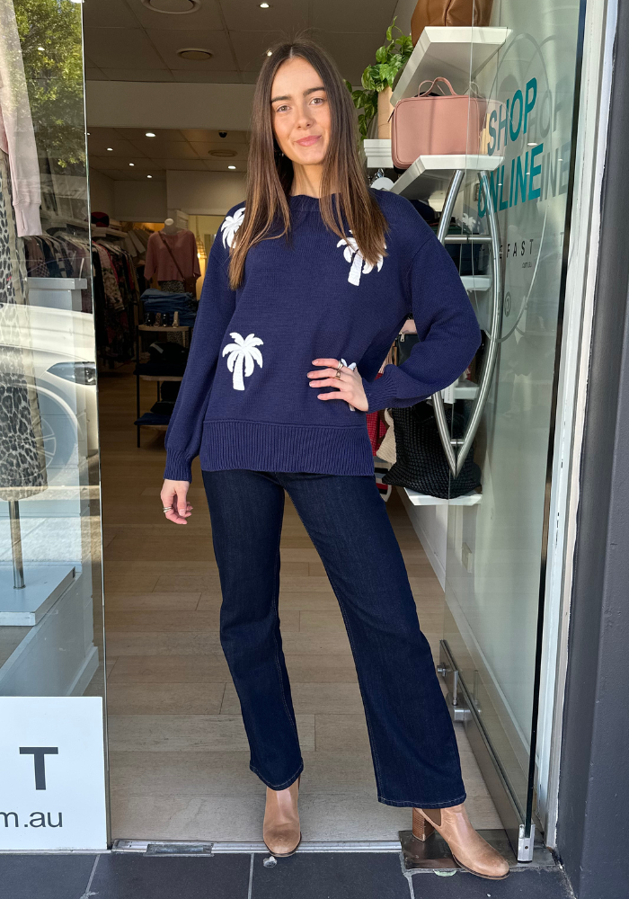 MEGAN COTTON PALM KNIT - NAVY