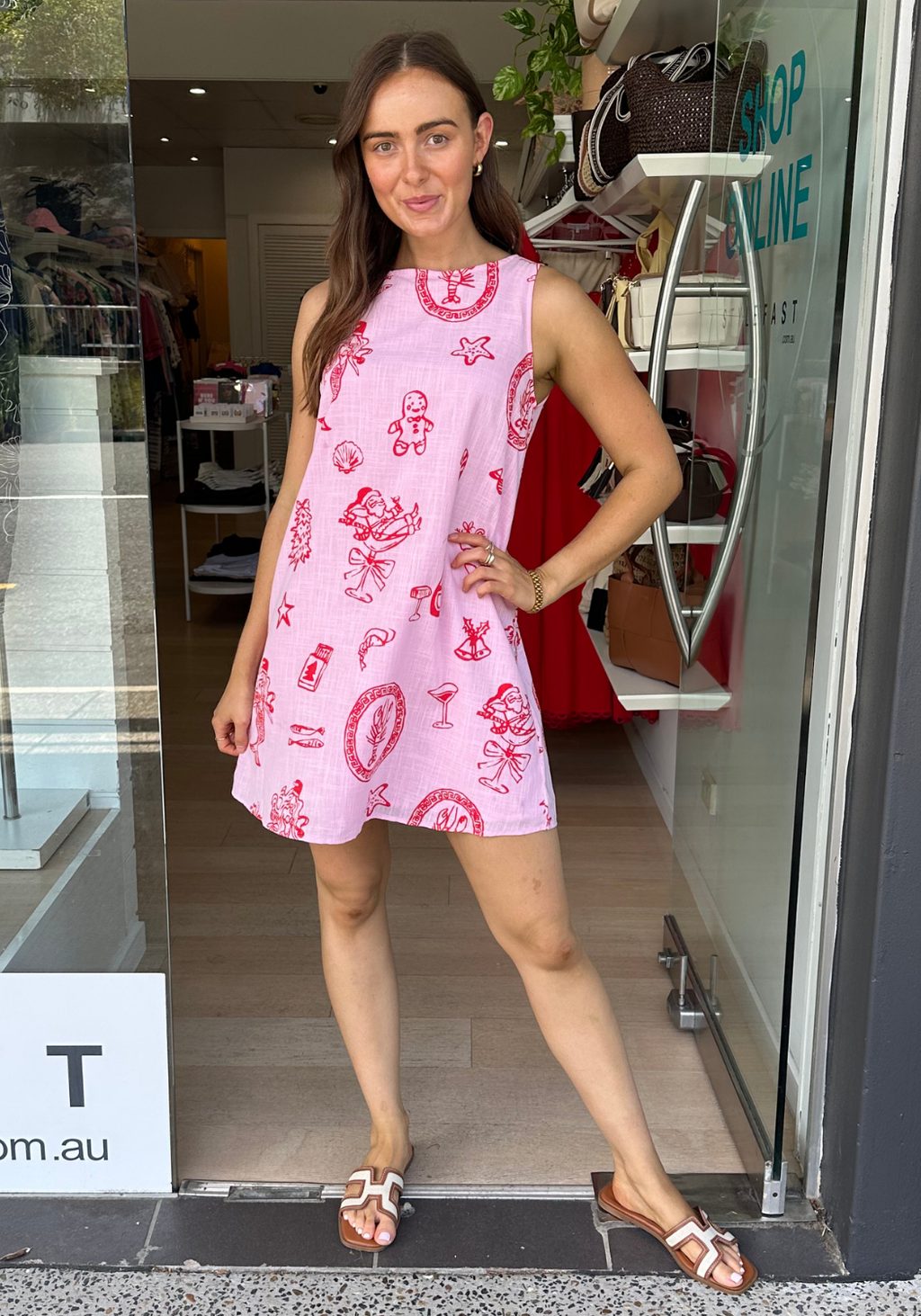 BY FRANKIE ZANA SHIFT DRESS - PINK/RED CHRISTMAS