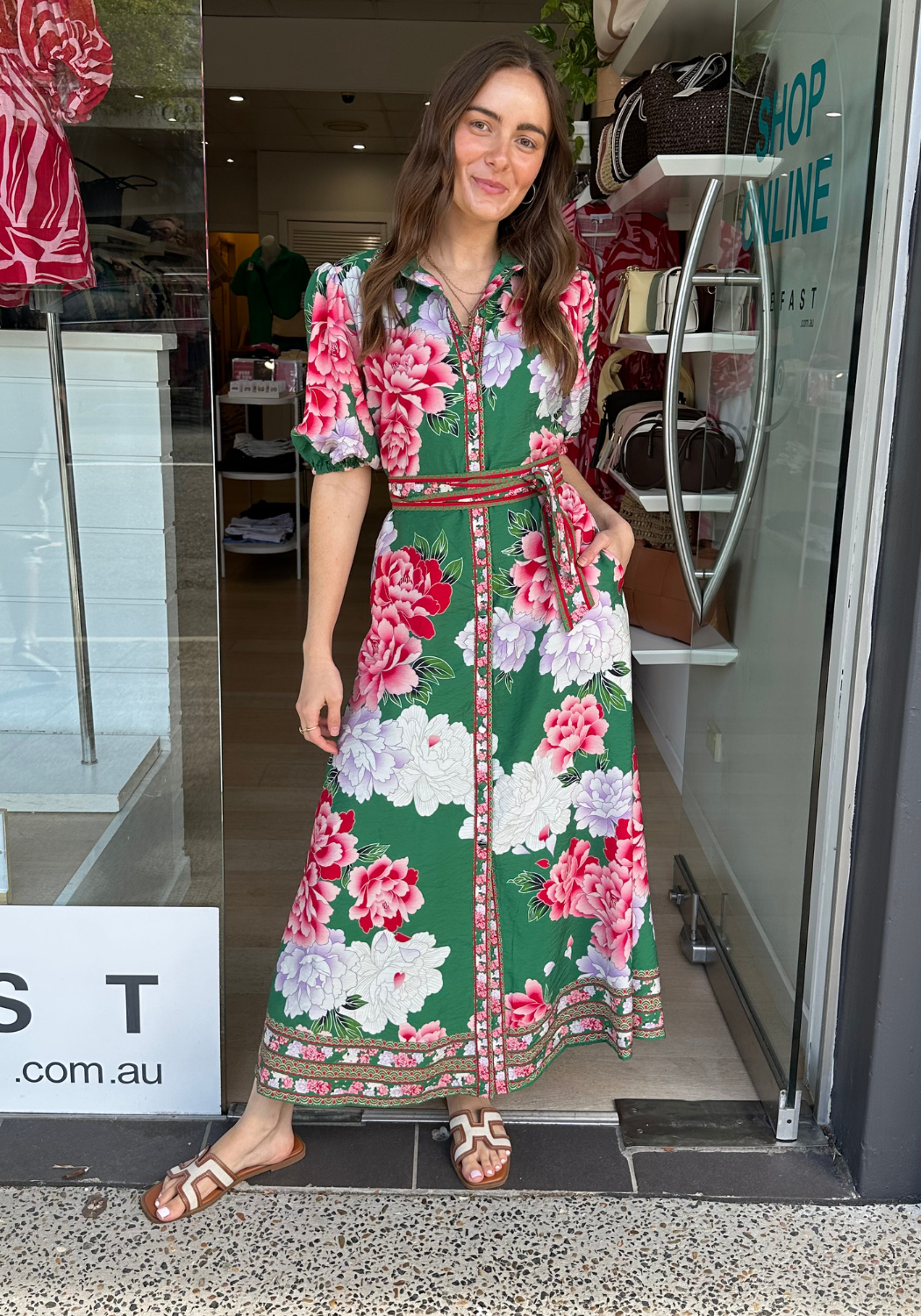ARLA MAXI DRESS - GREEN/PINK FLORAL