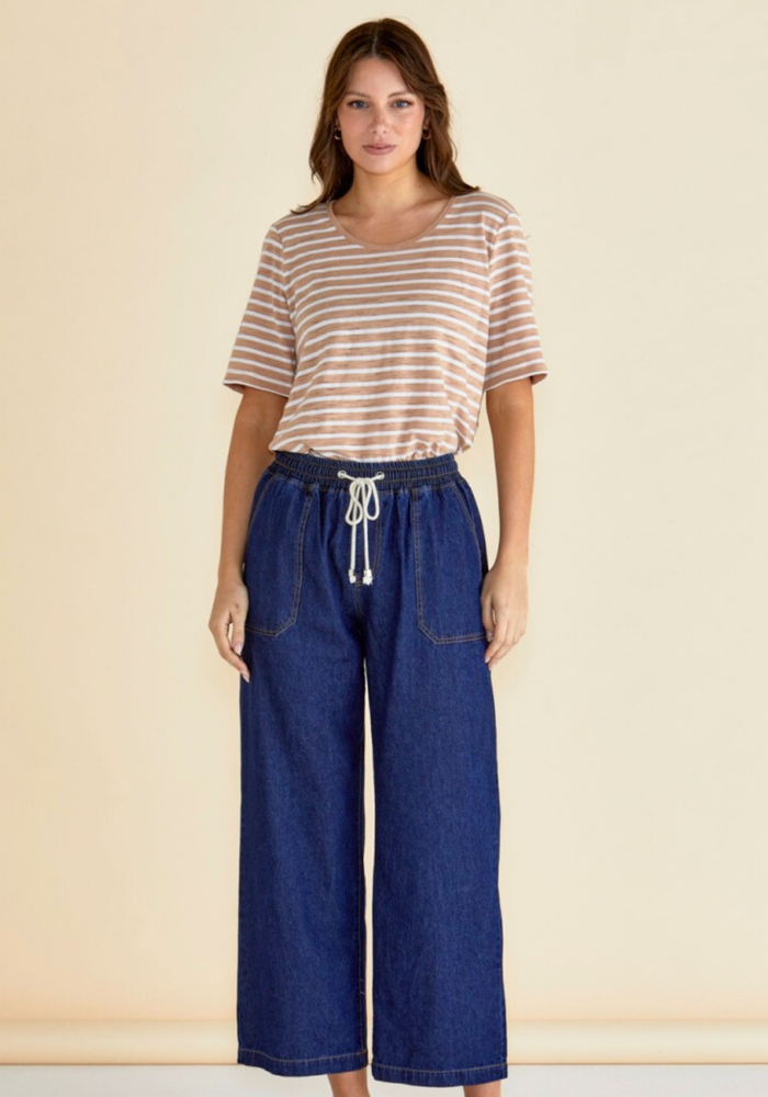 BETTY BASICS DRAPEY DENIM JOGGER - DARK DENIM