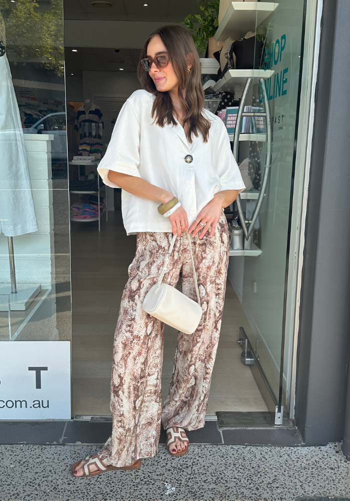 FEATHER + NOISE ELISHA PANT - CHOCOLATE SNAKESKIN