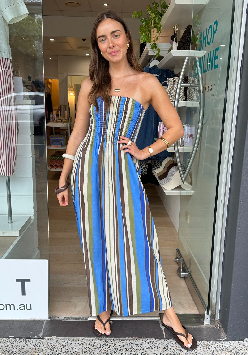 ELODIE STRAPLESS DRESS - COBALT STRIPE