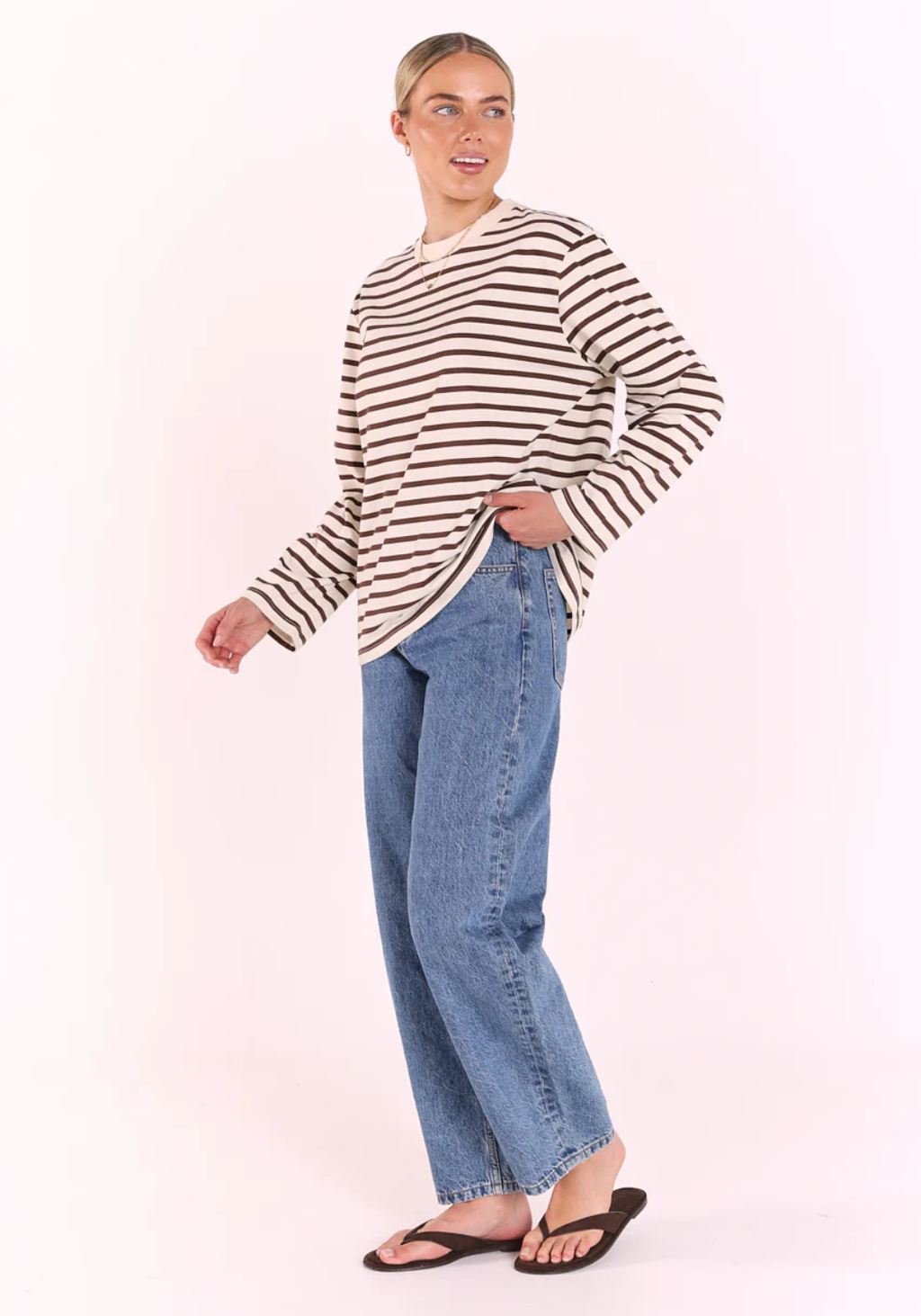 FEATHER + NOISE CARTER LONG SLEEVE TEE - CREAM/CHOC