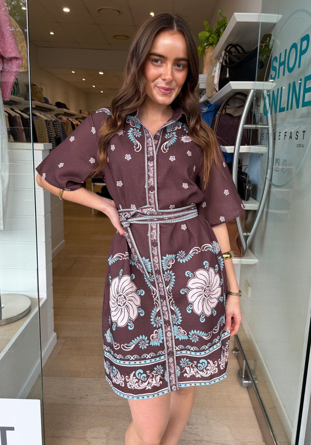 FRANCESCA MINI SHIRT DRESS - CHOCOLATE FLORAL