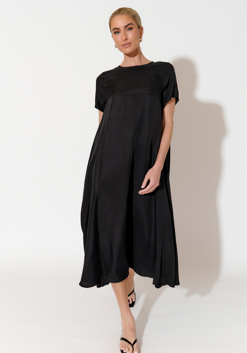 ADORNE ELISA A LINE CUPRO MAXI DRESS - BLACK