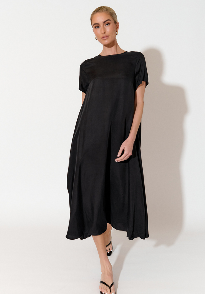 ADORNE ELISA A LINE CUPRO MAXI DRESS - BLACK