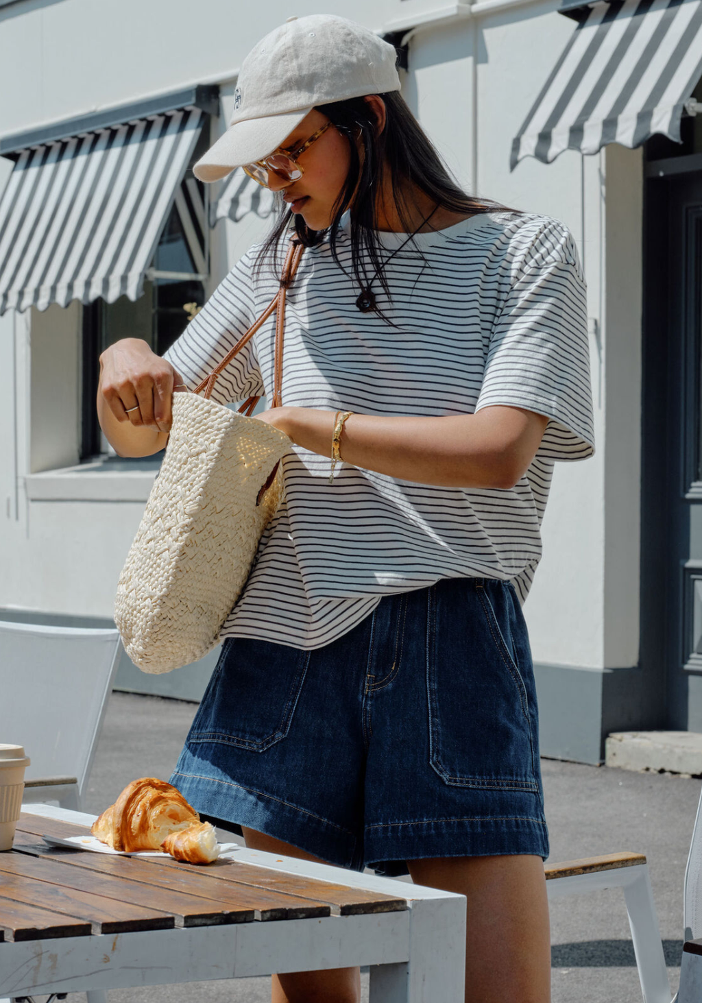 CERES LIFE STEVIE SLOUCHY TEE - MILK/PHANTOM STRIPE