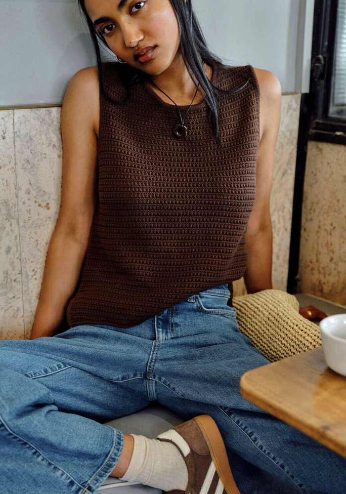 CERES LIFE MARGOT MESH KNIT TANK - CHOCOLATE