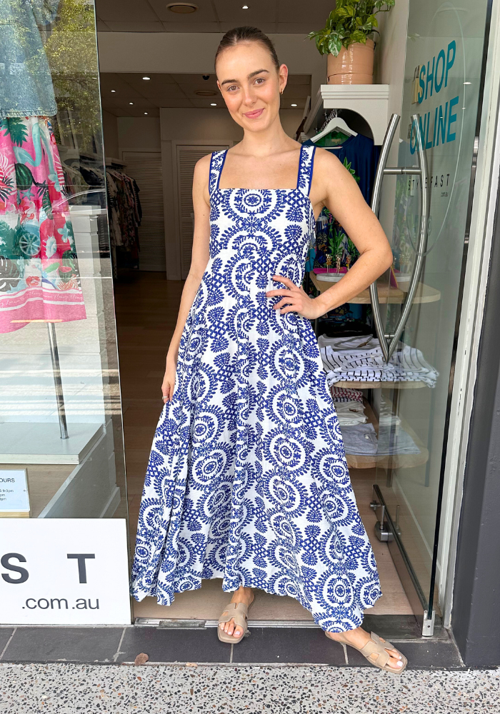 TIARN MAXI DRESS - BLUE AND WHITE