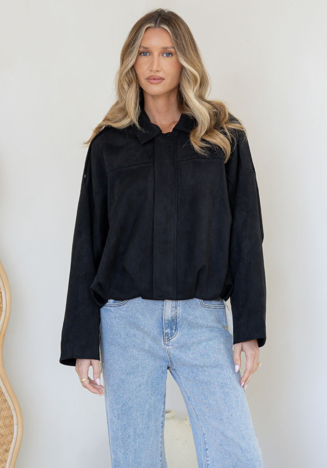 STEVIE SUEDE BOMBER - BLACK