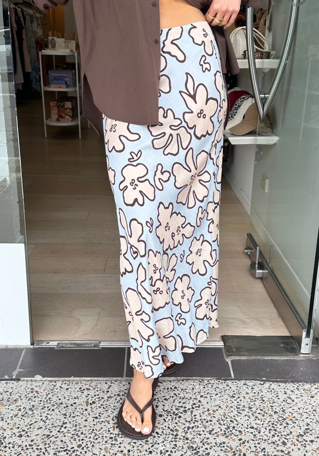 SLOAN SLIP SKIRT - BLUE/CHOCOLATE PRINT