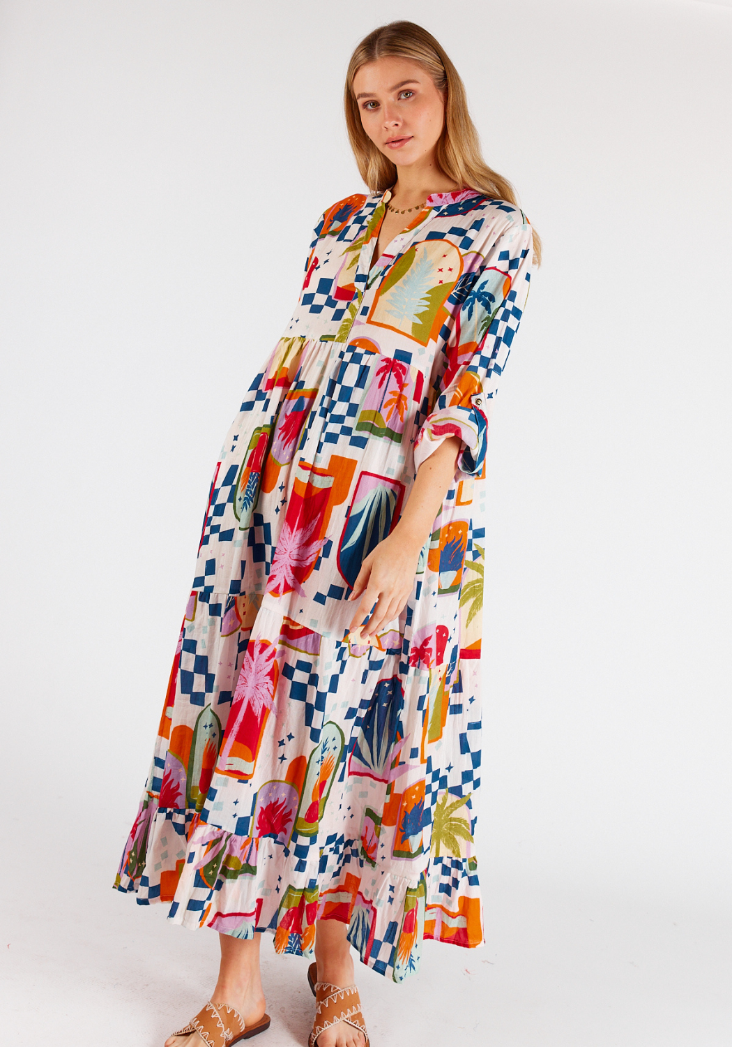 LULALIFE MELODY COTTON MIDI DRESS - MULTI PRINT