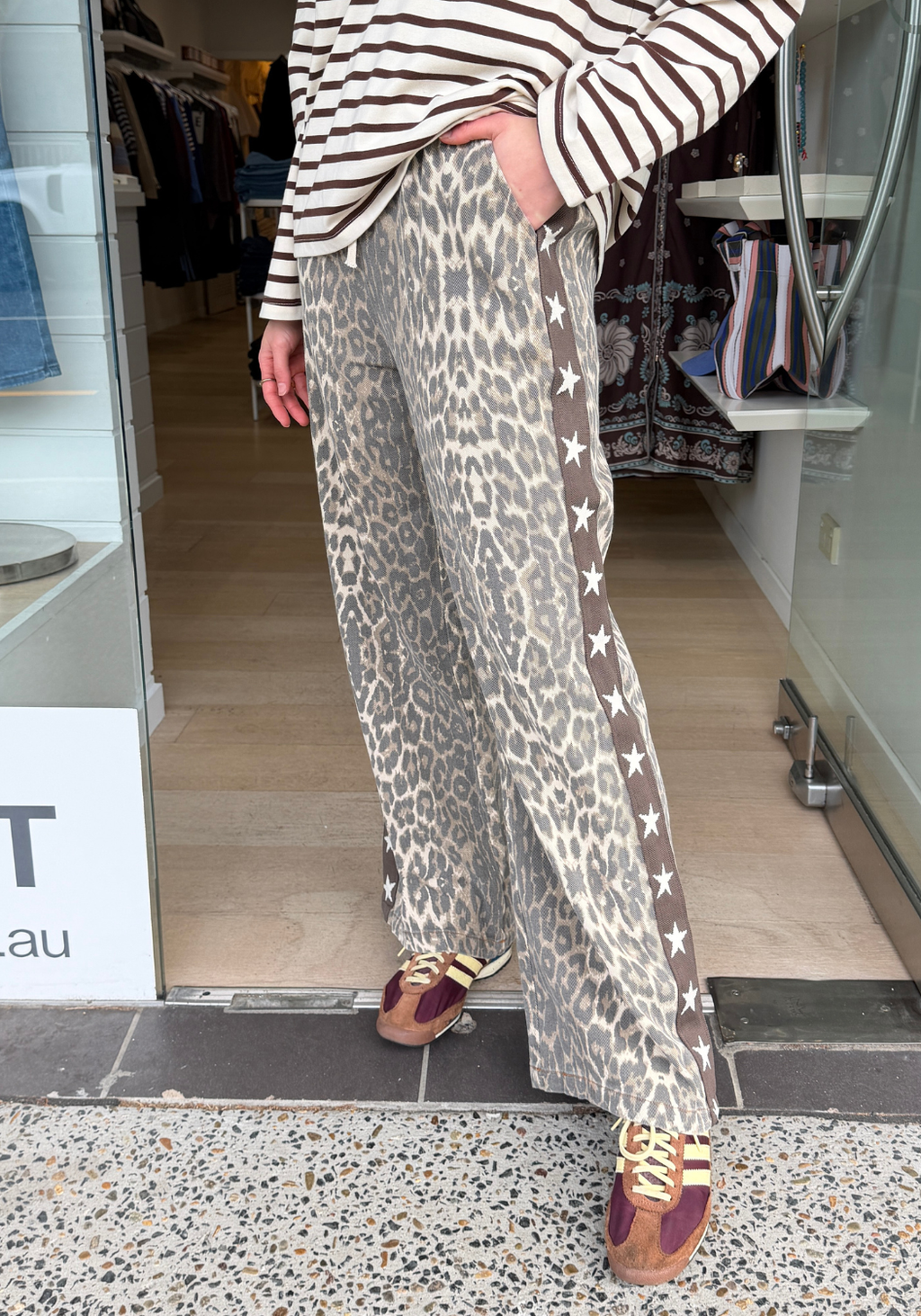 ROMY LEOPARD RACER JEANS - CHOCOLATE STAR