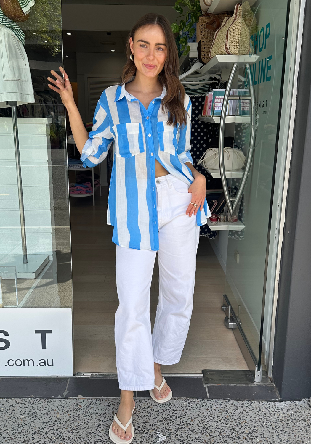 SHAE BUTTON THROUGH SHIRT - BLUE & WHITE STRIPE