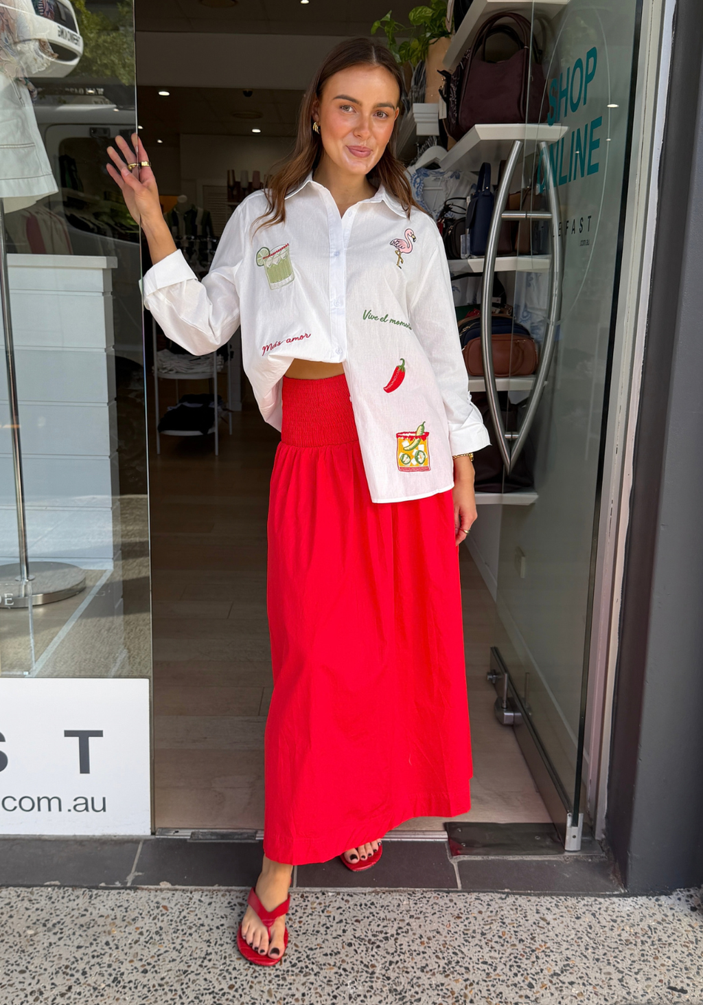 INES SHIRRED WAIST SKIRT - RED