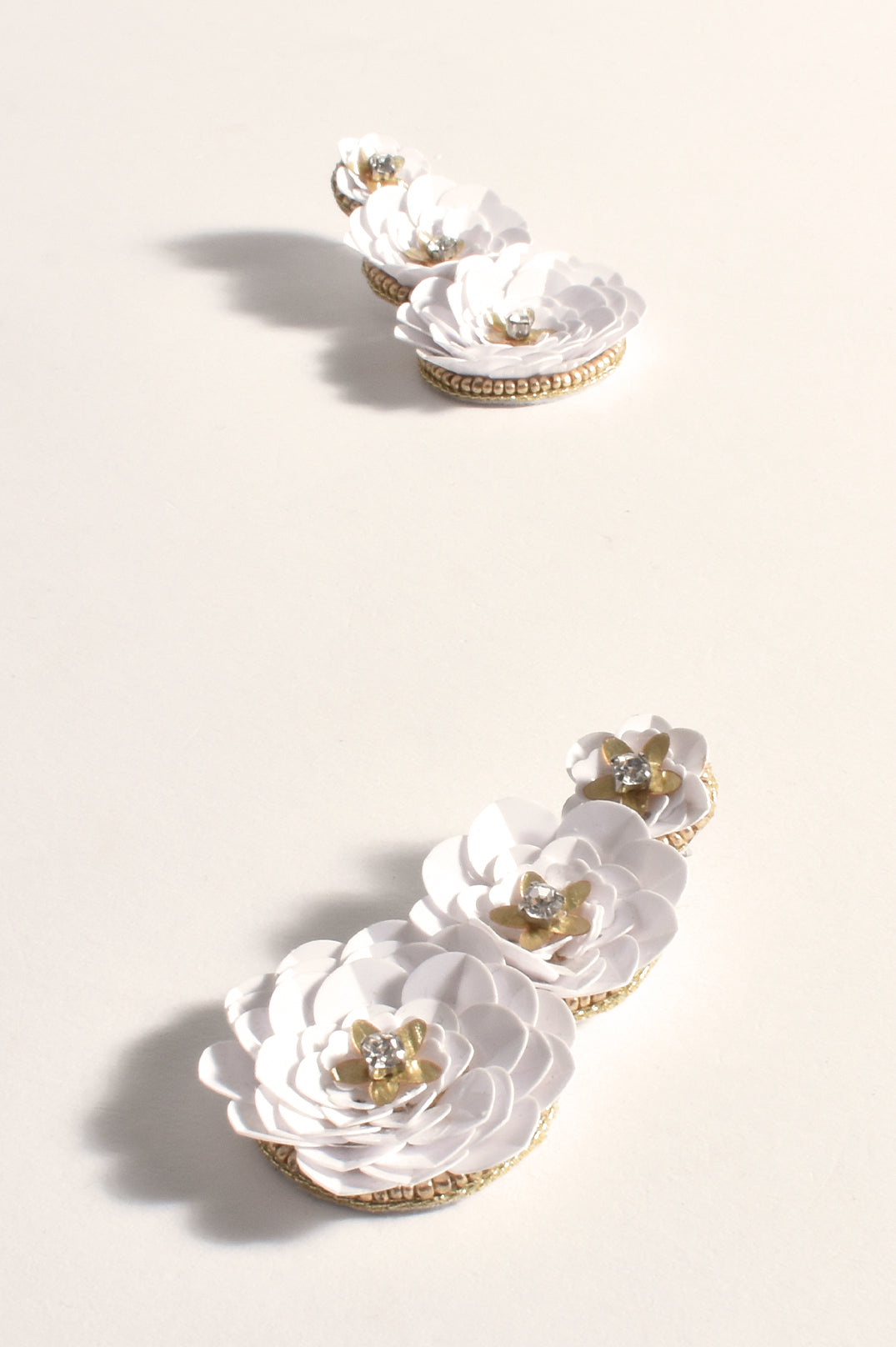 ADORNE SEQUIN FLORAL EVENT EARRINGS - WHITE