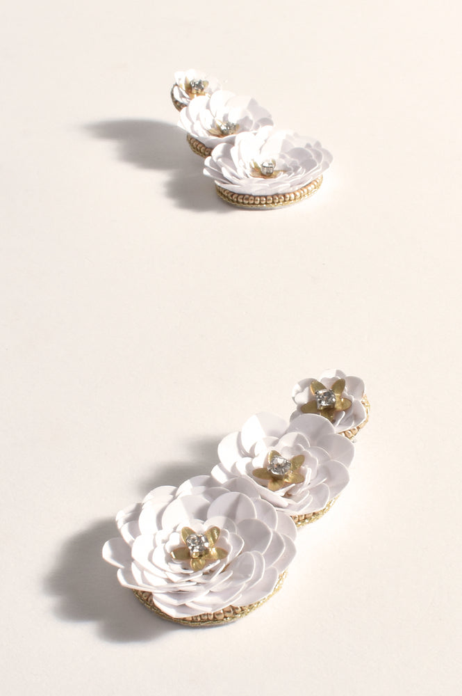 Load image into Gallery viewer, ADORNE SEQUIN FLORAL EVENT EARRINGS - WHITE