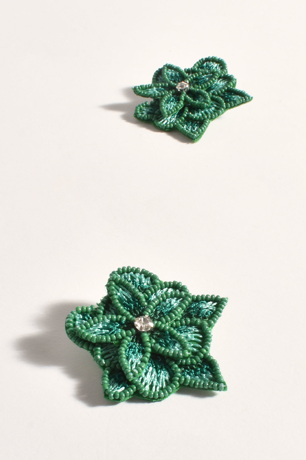 ADORNE LAYERED HAND STITCHED FLOWER EARRINGS - GREEN