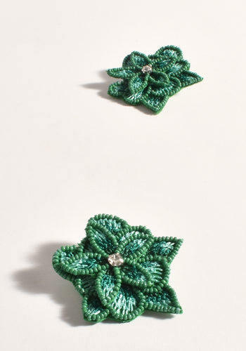 ADORNE LAYERED HAND STITCHED FLOWER EARRINGS - GREEN