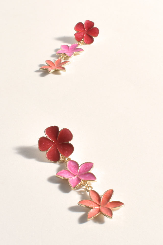 Load image into Gallery viewer, ADORNE FLORAL TRIAD EARRINGS - PINK