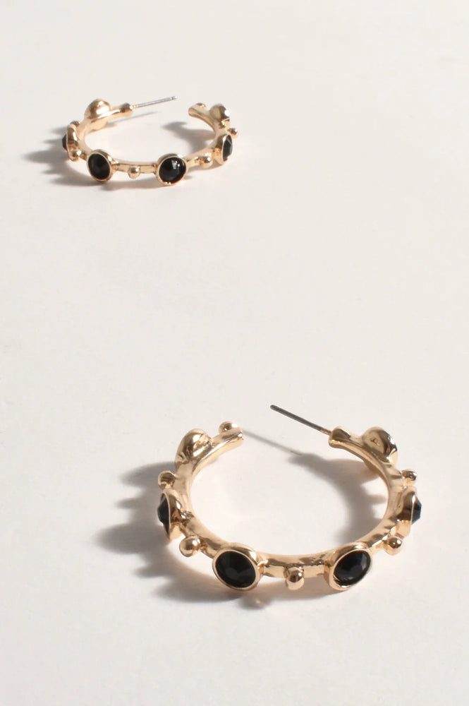 Load image into Gallery viewer, ADORNE INTERVAL PATTERN JEWELLED HOOPS - BLACK