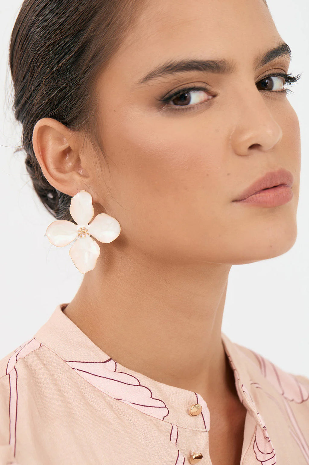 ADORNE ENAMEL PAINTED FLORAL EARRINGS - CREAM