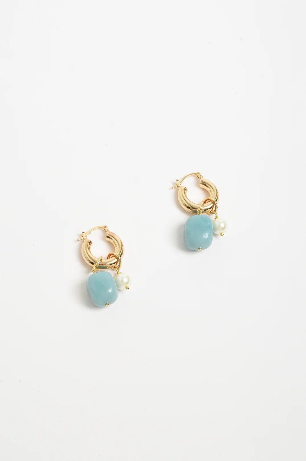 ADORNE STONE AND PEARL MIX HOOPS - GOLD/TURQIOUSE