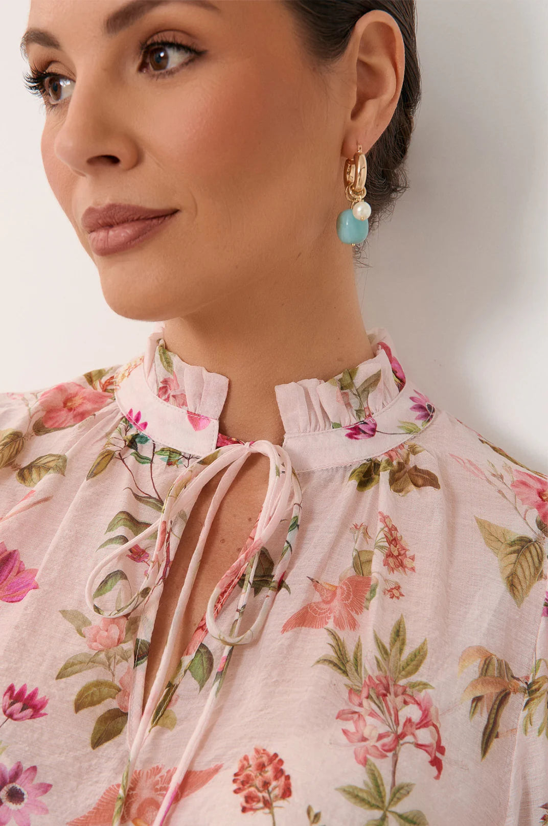 ADORNE STONE AND PEARL MIX HOOPS - GOLD/TURQIOUSE