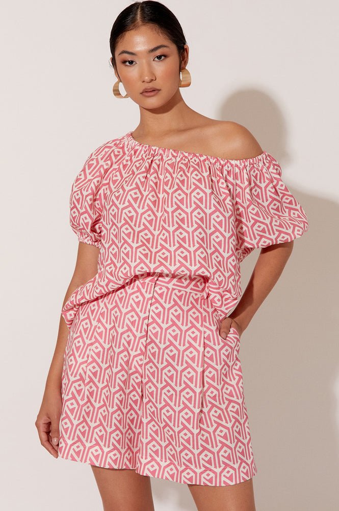Load image into Gallery viewer, ADORNE GENEVIEVE LINEN OFF THE SHOULDER TOP - GEOMETRIC