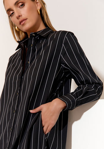 ADORNE FAITH POPLIN SHIRT DRESS - BLACK STRIPE